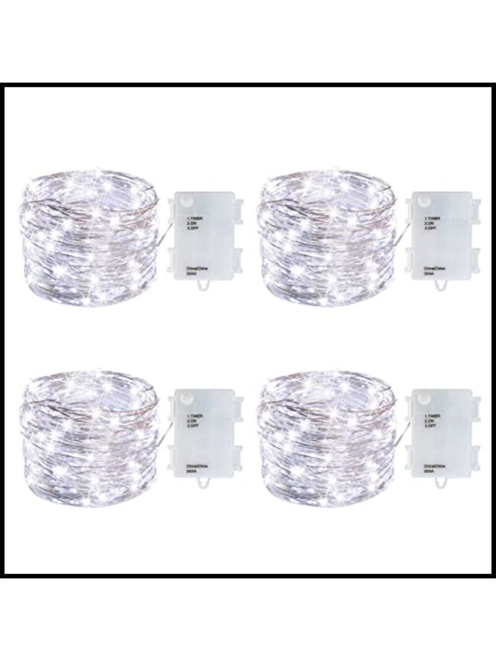 Set of 4 Mini LED Fairy Lights Battery Operated Timer Waterproof Silver Wire